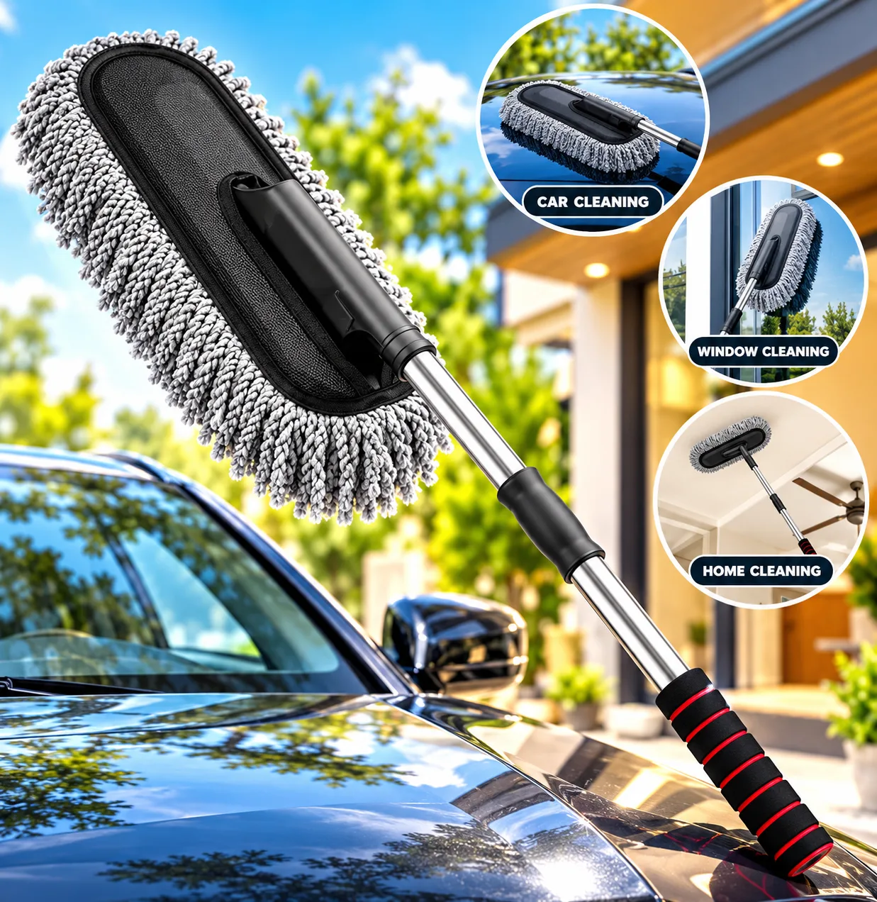 Extendable Microfiber Car Duster – Telescopic Cleaning Brush for Vehicles and Home Use