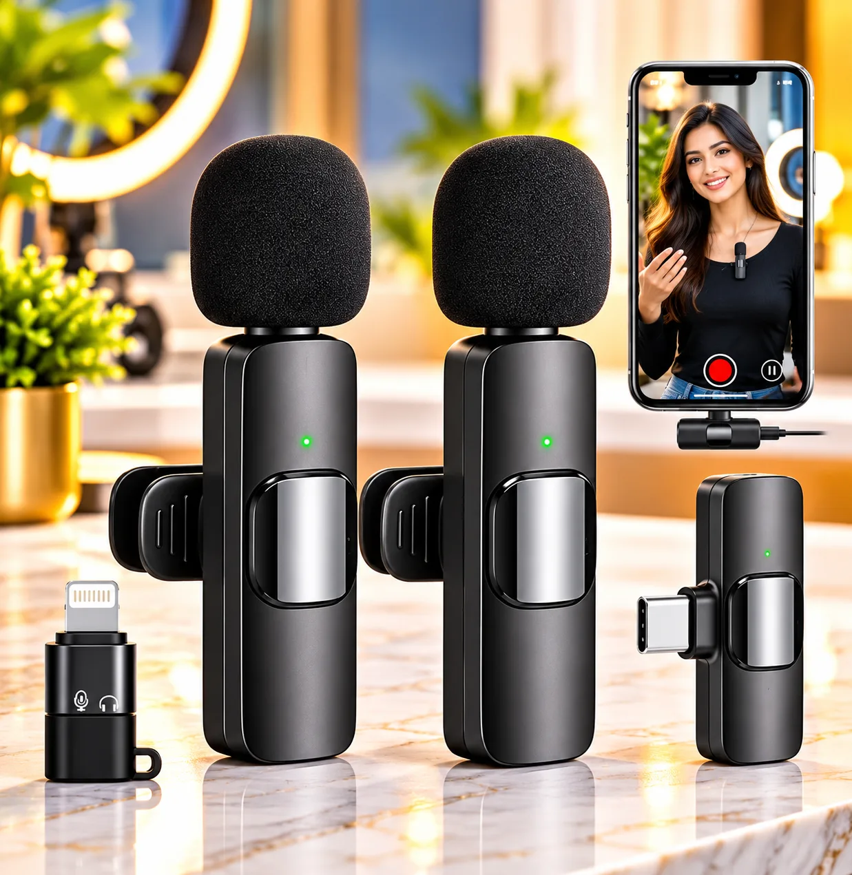 Wireless Lavalier Microphone for Smartphone – Dual Mic Noise Reduction