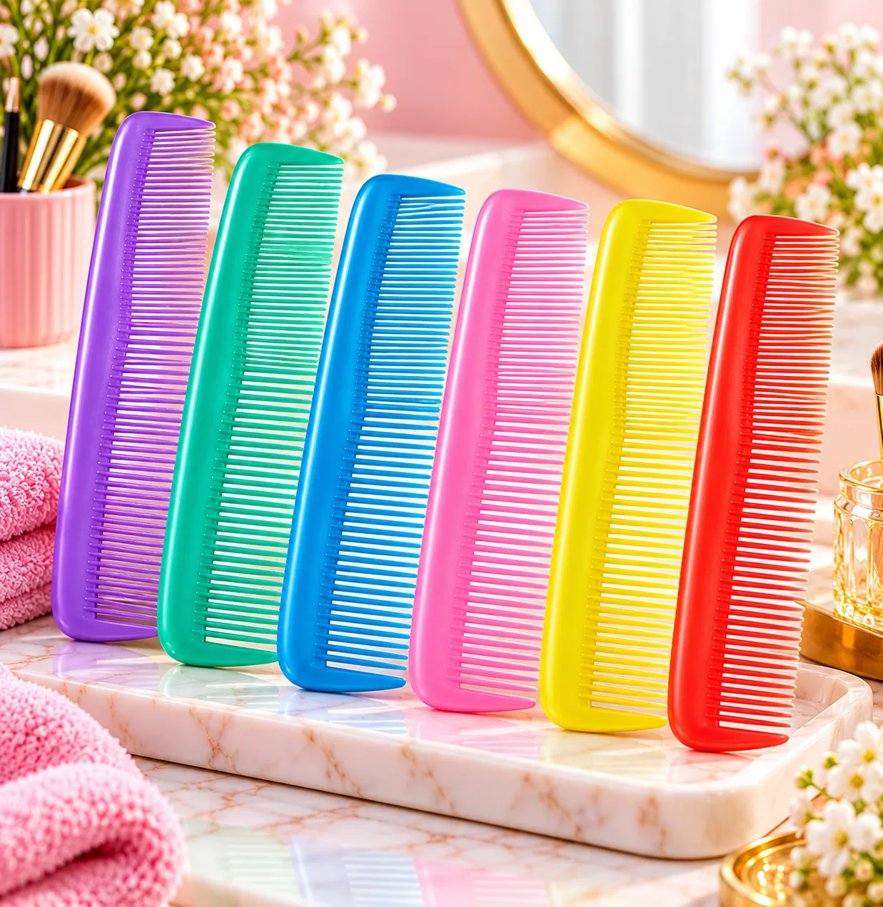 Colorful Plastic Hair Combs Set of 6 – Fine and Coarse Dressing Combs