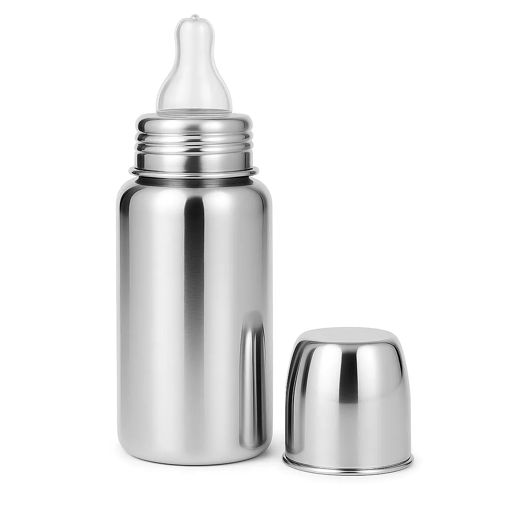 Stainless Steel Baby Feeding Bottle 200 ml with Silicone Nipple – Durable and BPA-Free