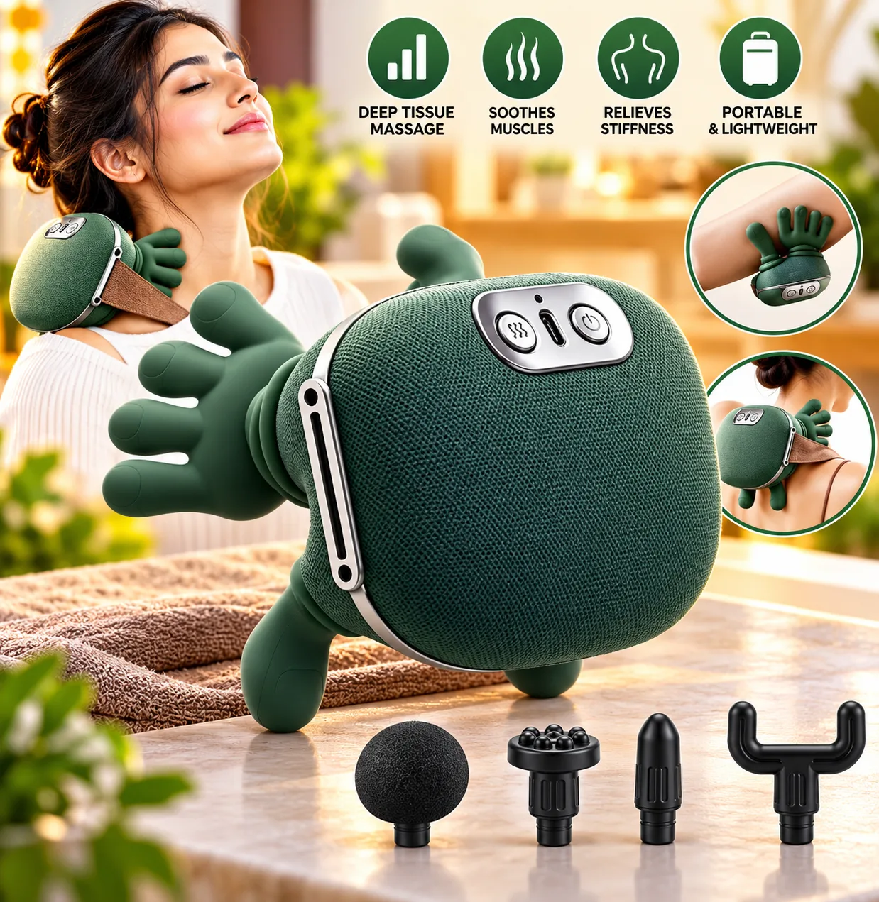 Electric Handheld Body Massager with Rotating Massage Heads – Cordless Deep Tissue Relaxation Device