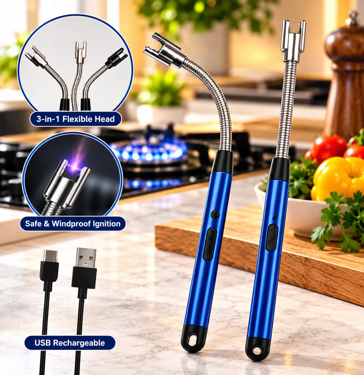 USB Rechargeable Electric Arc Lighter – Flexible Neck Windproof Flameless Lighter
