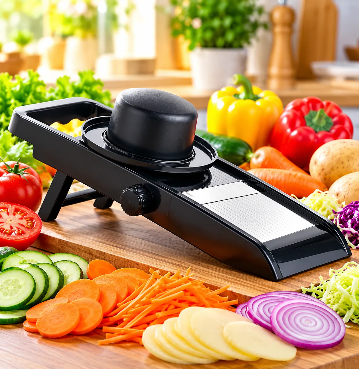 Adjustable Mandoline Slicer – Stainless Steel Vegetable and Fruit Cutter with Multiple Thickness Settings, Lightweight Kitchen Tool