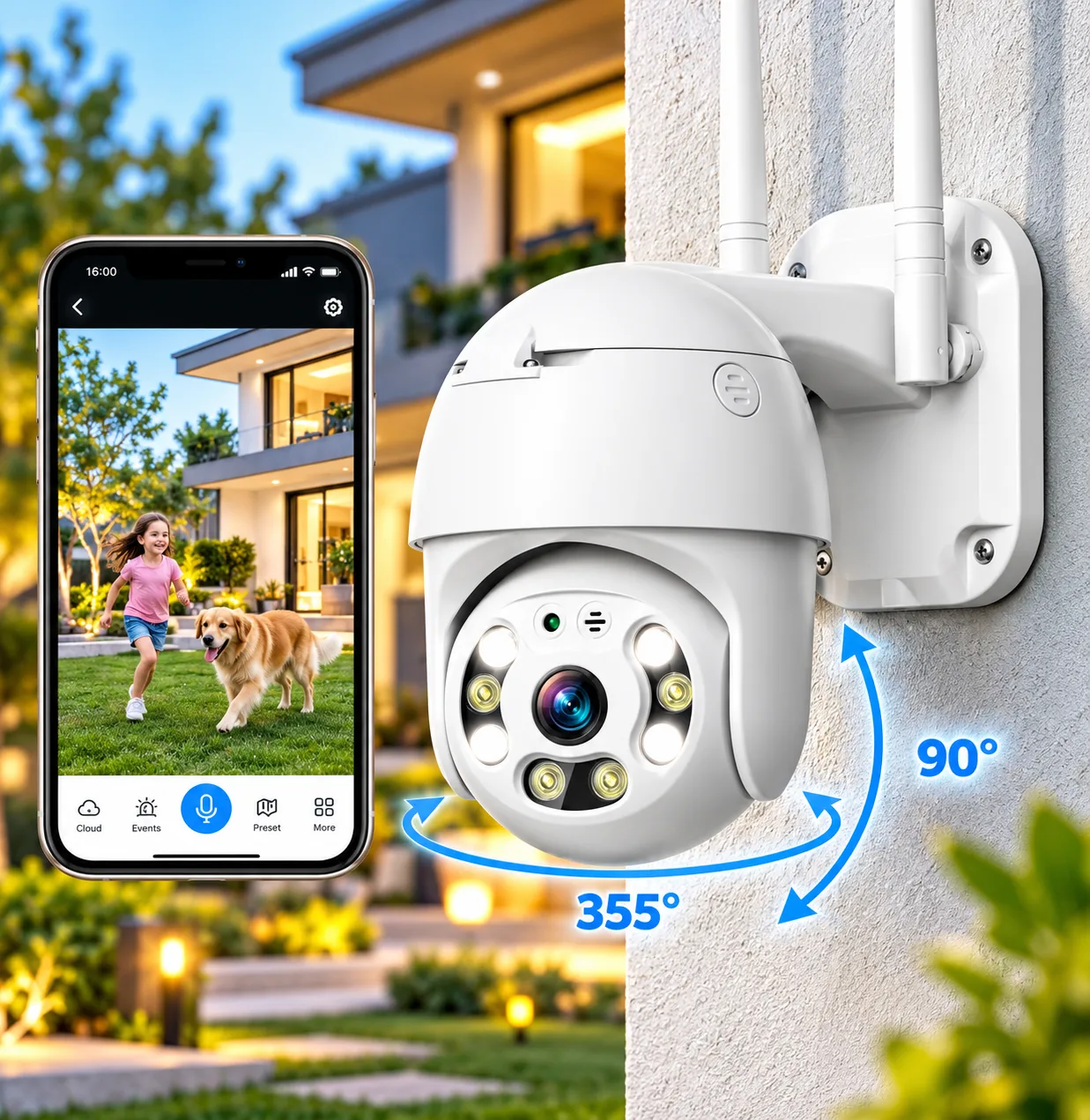 WiFi Smart Security Camera – Outdoor PTZ Camera with Night Vision and Motion Detection