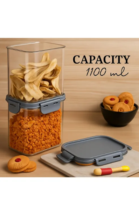 Airtight Food Storage Container – 1100 ml Plastic Kitchen Jar with Locking Lid