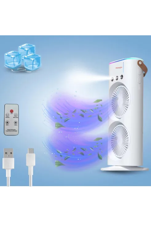 Dual Fan Portable Air Cooler – USB Rechargeable Mini AC with Remote Control and Humidifier