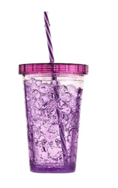 Double Wall Plastic Tumbler with Straw – multicolour Freezer Gel Cup