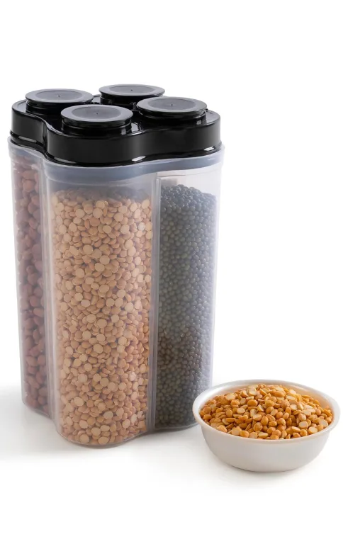 4-Compartment Airtight Food Storage Container – Multi-Grain & Cereal Organizer