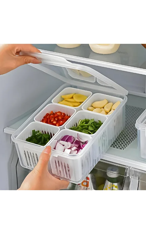 Multipurpose Fridge Storage Box with 6 Removable Containers – Vegetable & Food Organizer