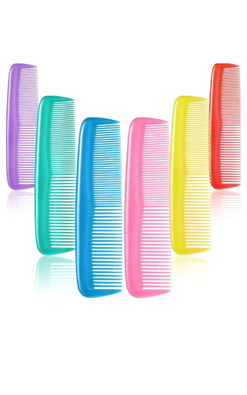 Colorful Plastic Hair Combs Set of 6 – Fine and Coarse Dressing Combs