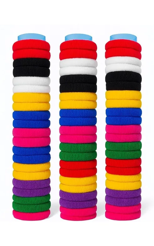 Colourful Hair Rubber Bands Pack of 72 – Stretchable Ponytail Holders for Women and Girls
