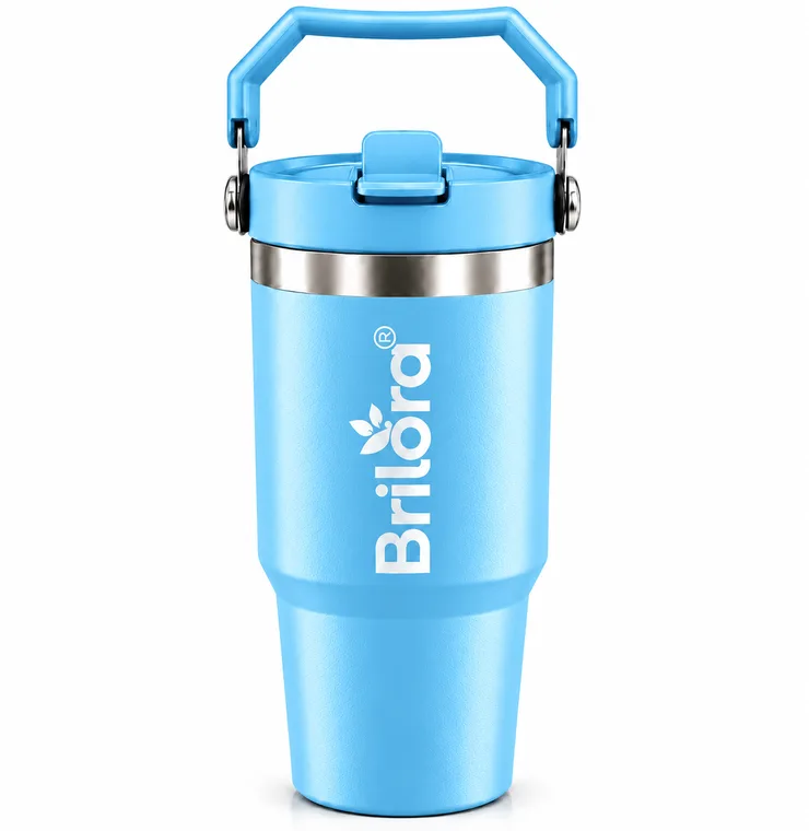 Brilora Personalised Tumbler with Custom Name | Insulated Stainless Steel Travel Cup with Handle & Straw | Reusable Coffee & Water Cup | Gift for Men & Women