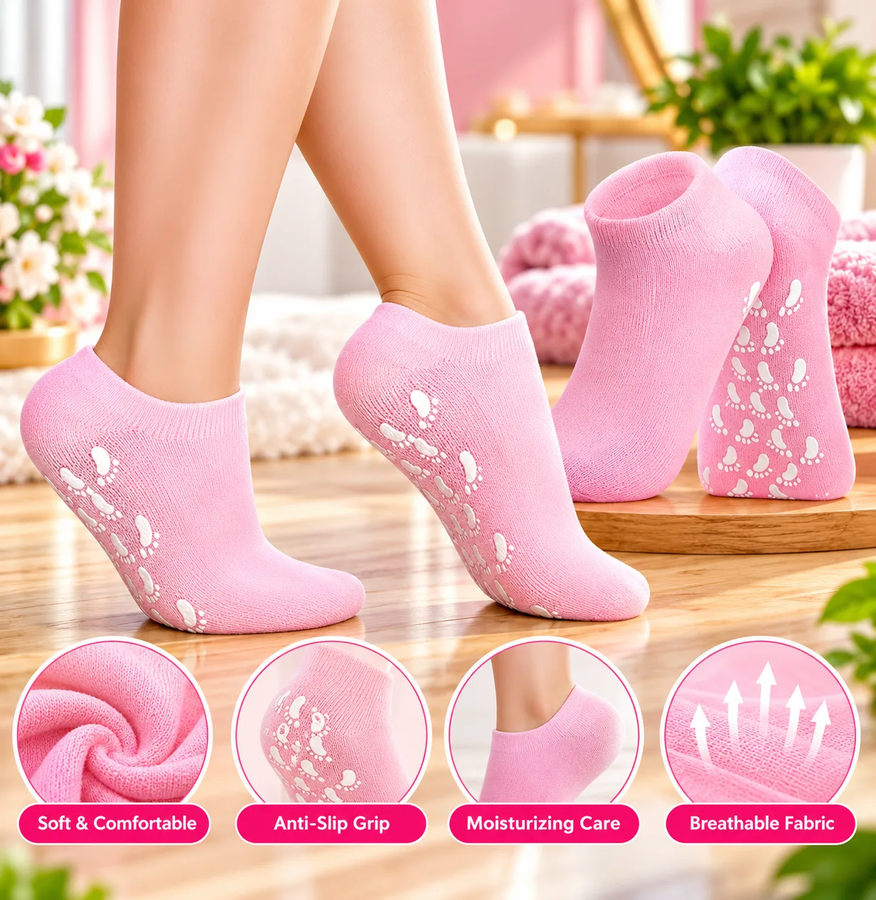 Moisturizing Gel Heel Socks with Silicone Pads for Cracked Heels