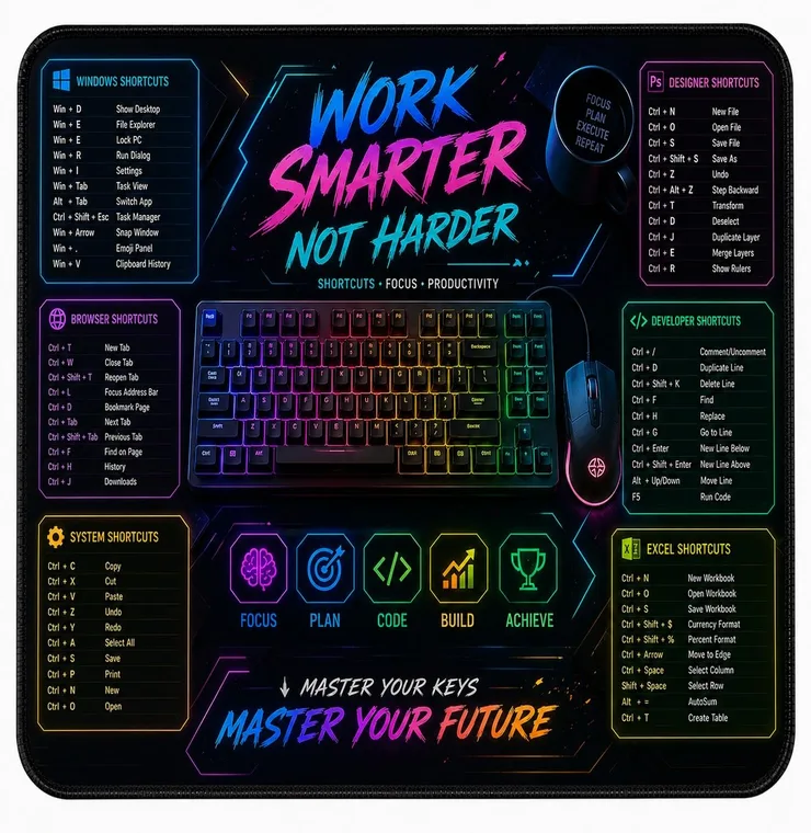 smart work Mouse Pad 9 x 7.5 Inch | Mouse Mat with Non-Slip Rubber Base, Smooth Surface & Stitched Edges | 3mm Thick Water Resistant Mouse Pad for Laptop, PC, Computer, Office, Study & Gaming